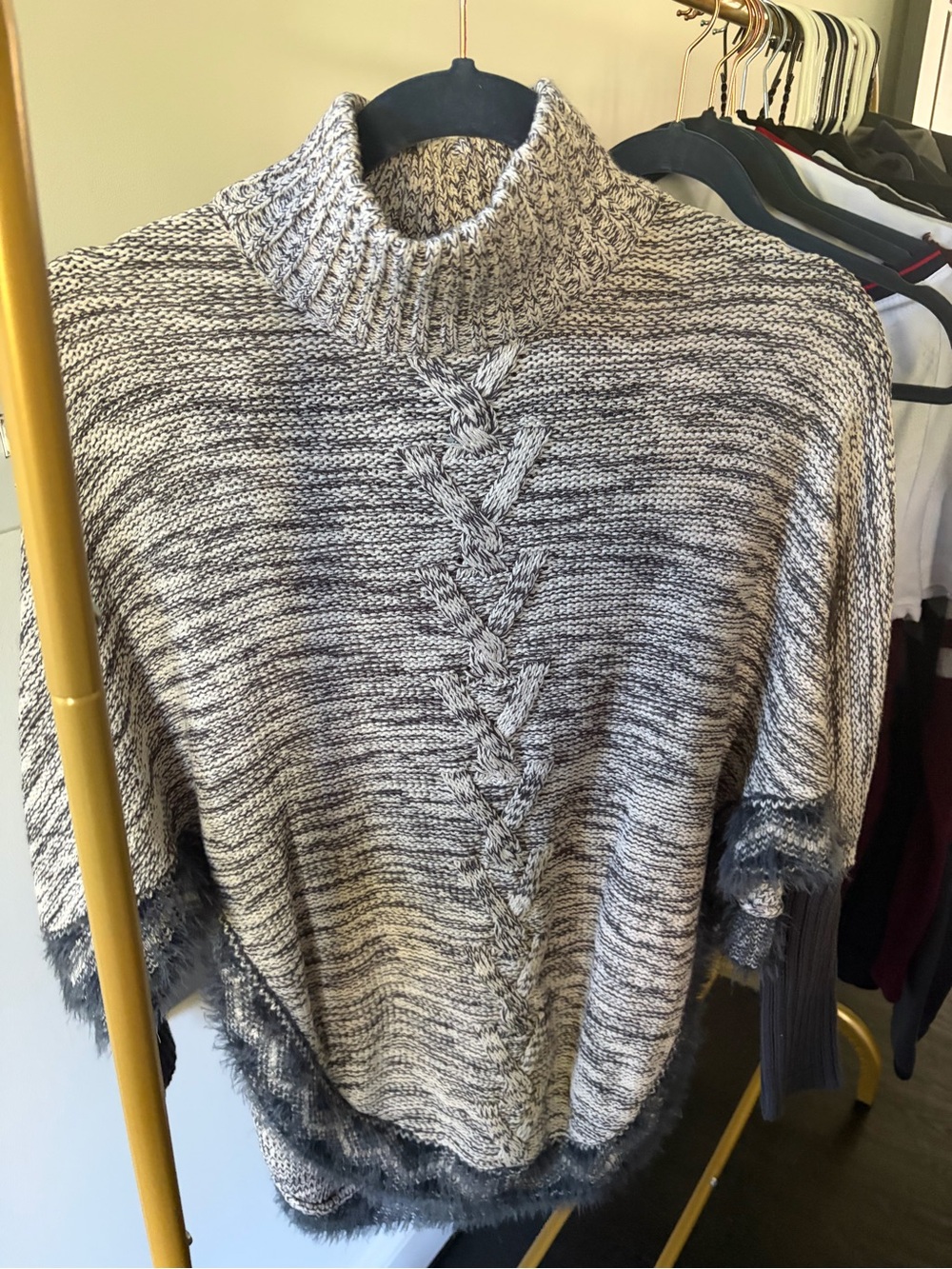 Max Studio Marled Gray Turtleneck Poncho Sweater size M women